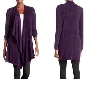 Barefoot Dreams Bamboo Chic Lite Open Cardigan Sweater Sz S/M Drape Front Purple